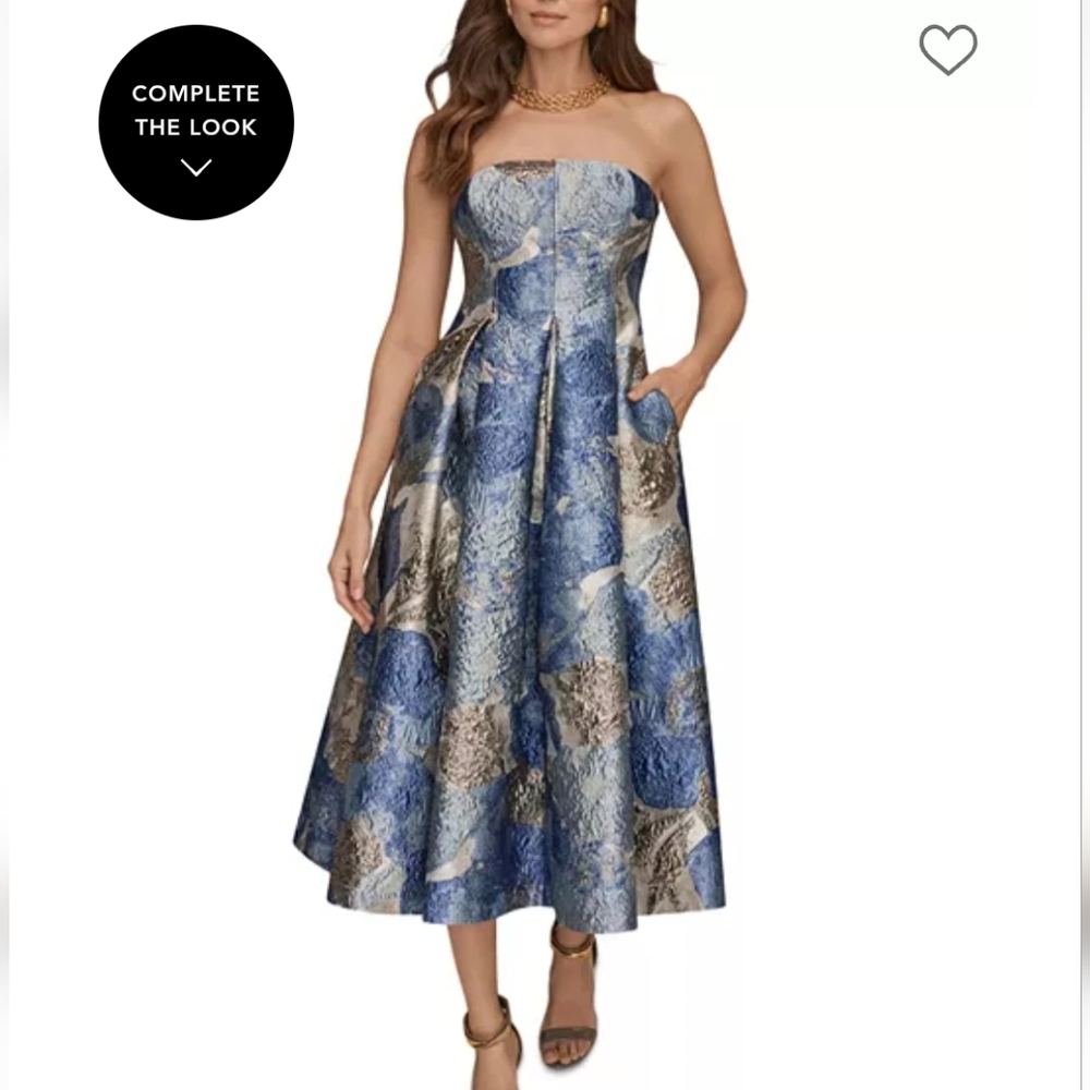Donna Karan Strapless Jaquard Midi Dress 2 $379 - Picture 4 of 13